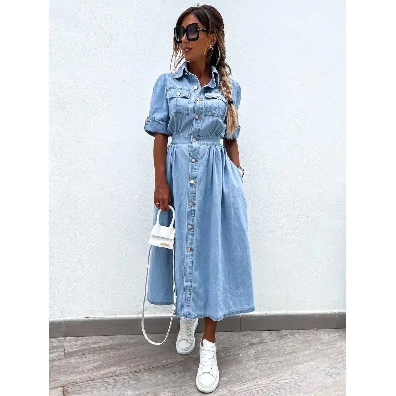 Blue Muse Vintage Button-Up Denim Maxi