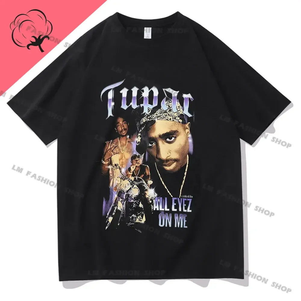 Hip Hop Women Men TShirt Rapper Tupac Graphic Print T-shirts Y2K Streetwear Cotton Tops Unisex Harajuku Casual Short Sleeve Tees