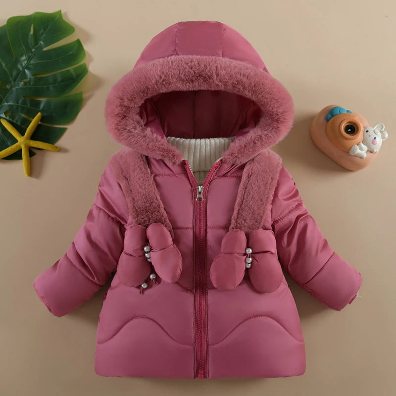 Baby Girls Solid Color Hooded Zipper Down Coat