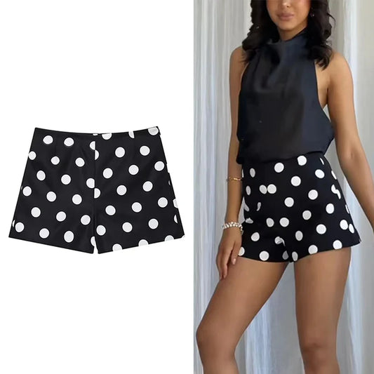 TRAF Women Fashion Polka Dot Printing Shorts Vintage High Waist Casual Loose Shorts Summer 2025 Female Holiday Short Pants
