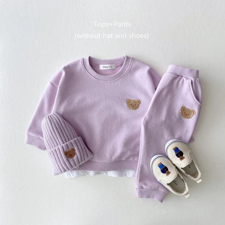 Baby Boys Girls Set Autumn Little Bear Embroidery Tops Coat + Pants Suit