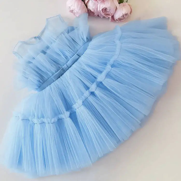 Girls Wedding Princess Dress Baby Kids Elegant Party Tutu Fluffy Prom Gown Children Bridesmaids Evening Tulle Birthday Dresses