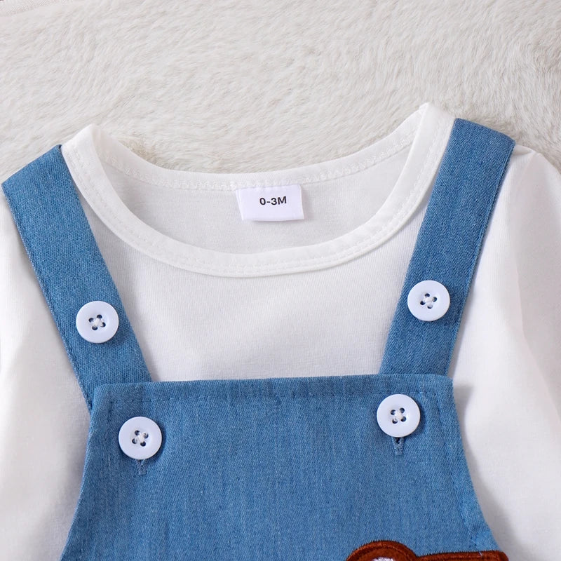 Infant Baby Boys Girls Outfit Long Sleeve T-shirt Embroidery Animals Overall Pants Fall Outfit Clothing Set