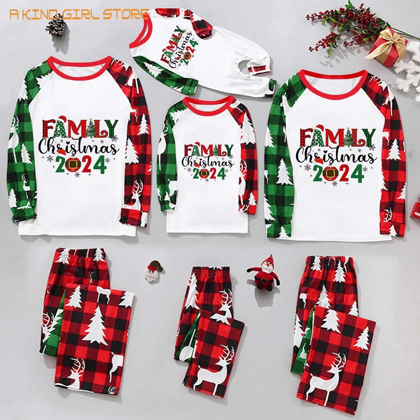 Family Christmas 2024 Matching Pajamas Set Letter Print Outfits Mom Dad Kids 2 Pcs Suit Sleepwear Baby Romper Xmas Look Pyjamas