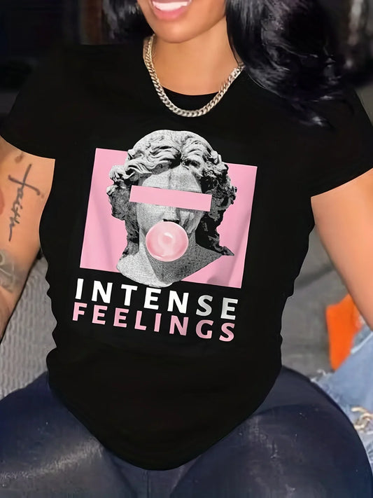 Women's Plus Sculpture Graphic & Letter Print Short Sleeve Round Neck Medium Stretch T-shirt