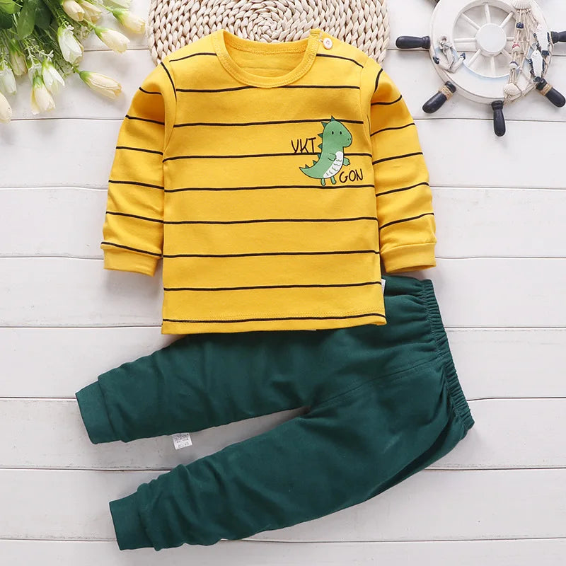 Cotton baby girl clothing winter newborn baby clothing set 2 sets of spring children's pajamas 0-5 year old baby cartoon casual