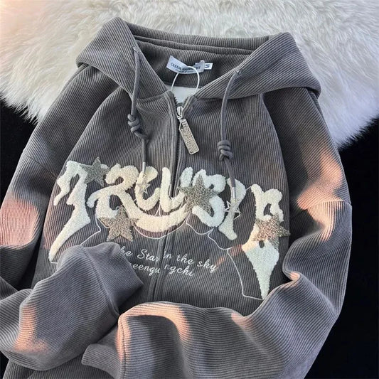 Hoodies Long Sleeve Tops Loose Hood Shirt Harajuku Y2K Clothes Female Sweatshirt Jacket