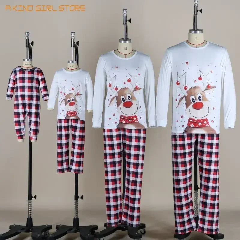 Mom Dad Kids Matching Pajamas Set Baby Dog Romper Scarf Christmas