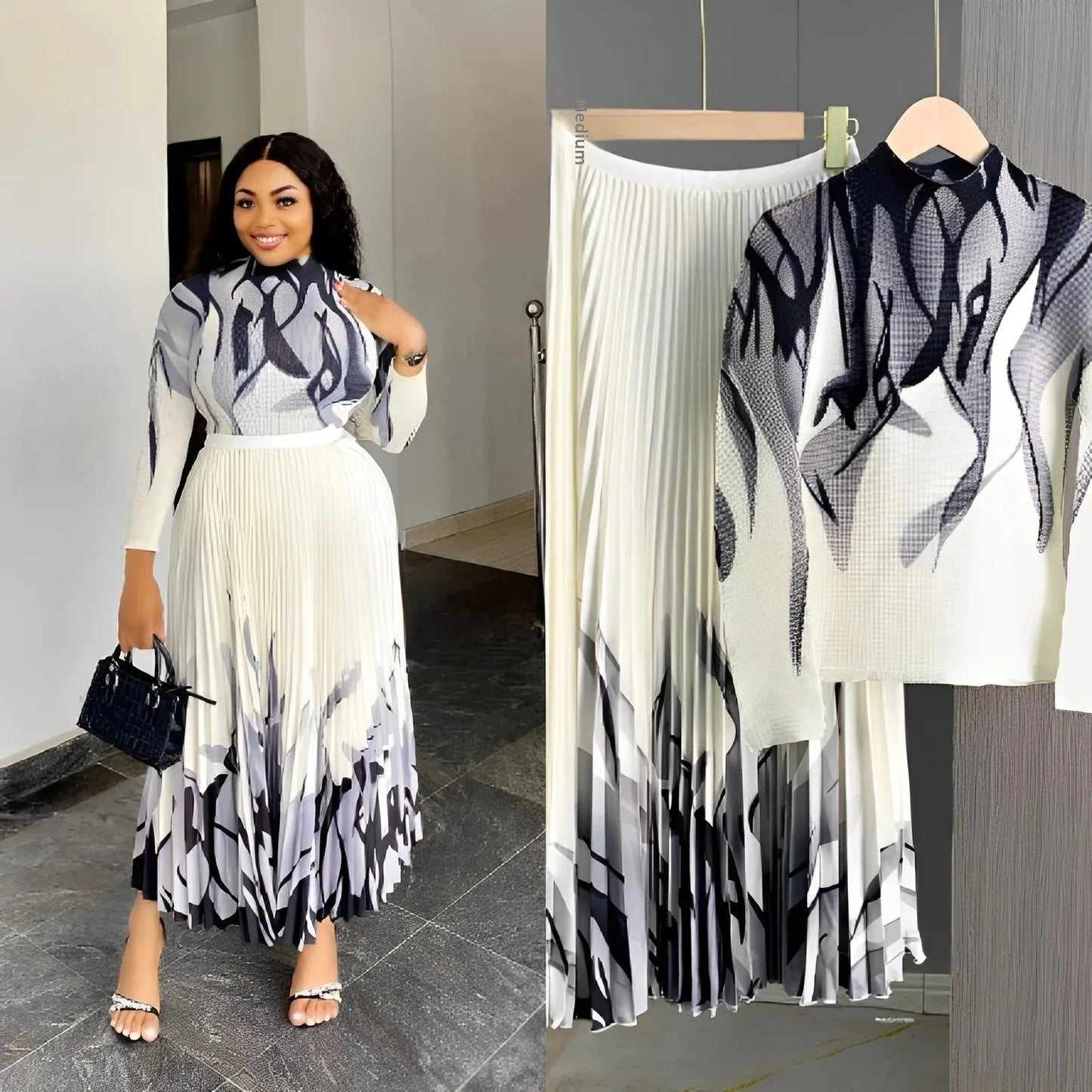 Miyaki Dress Elegant Plaid Printing Fashionable Sensible 2-Piece Set Pleated Skirt Suit For Women In Various Sizes Colors