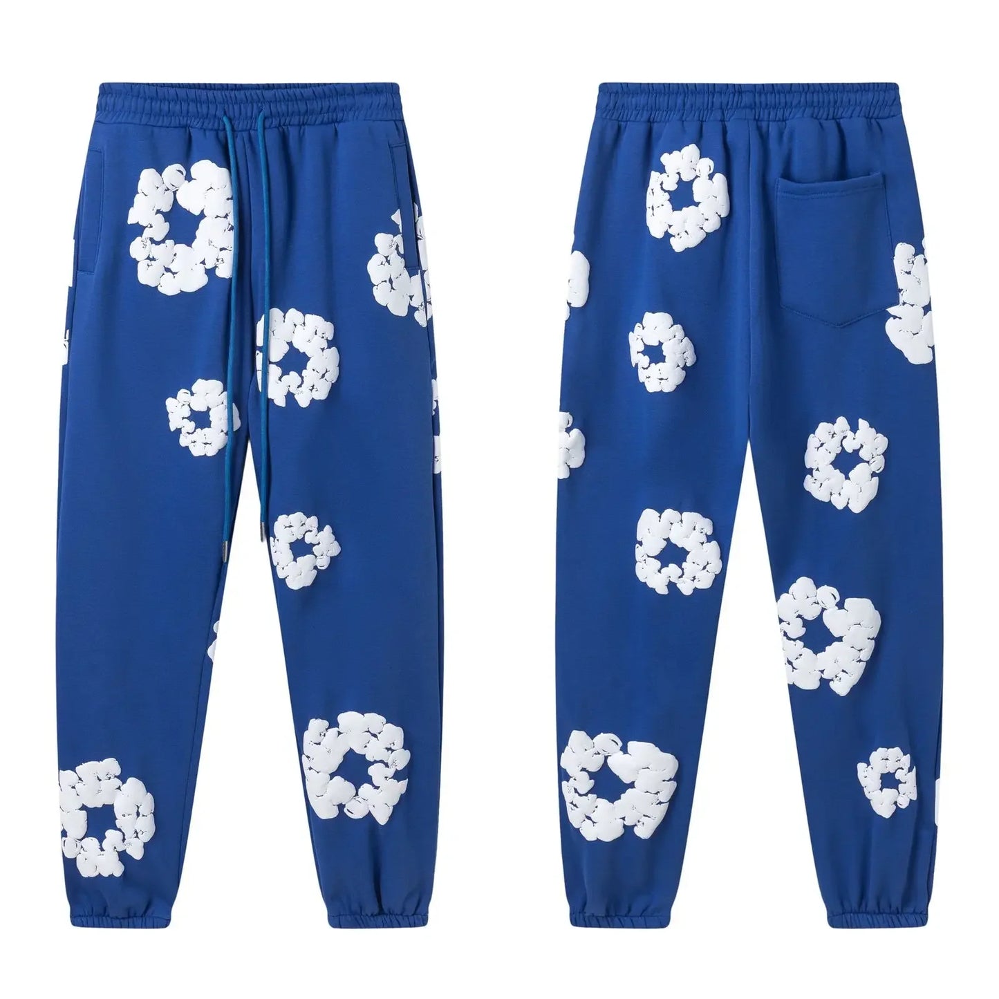 Fashion Flower New Mens Womens Same Foam Kapok Printing Long-sleeved Fleece Hooded Sweater Casual Loose Sweatpants Set