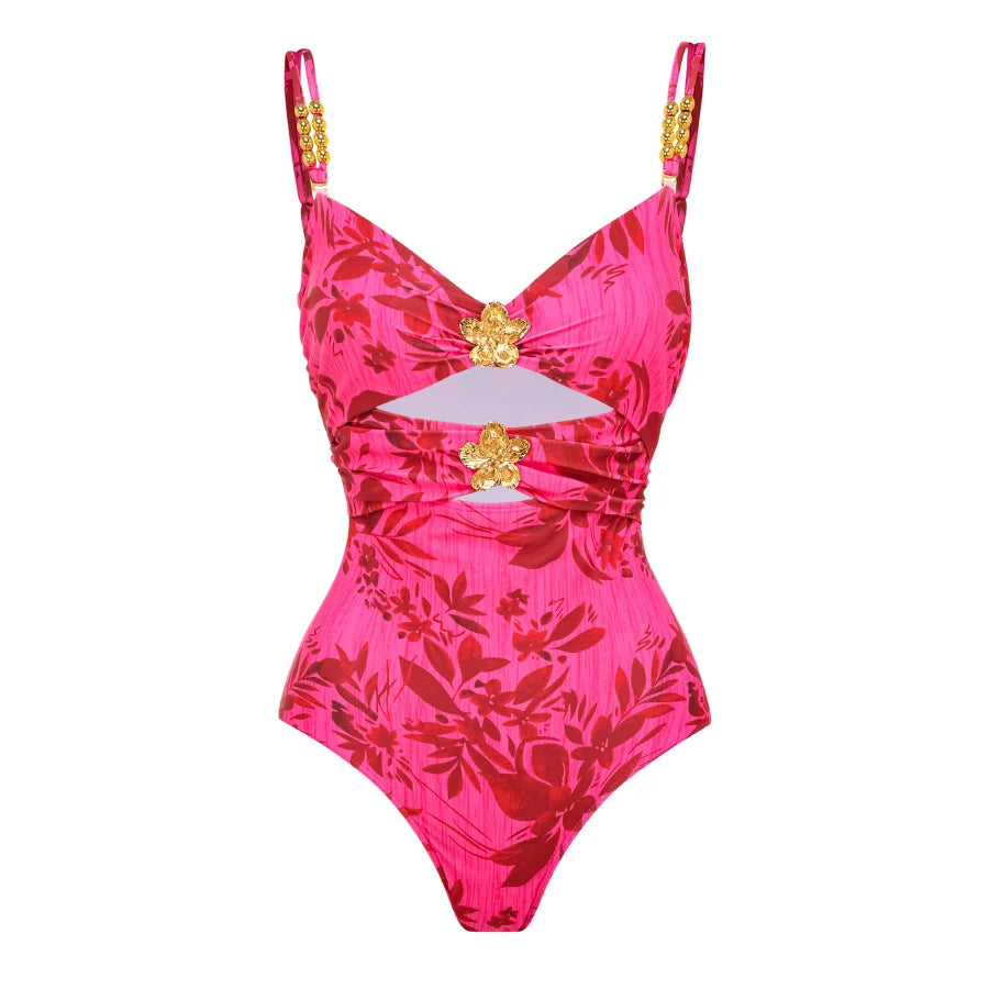 Emerald Poise Retro Belted Swimsuit & Skirt Set