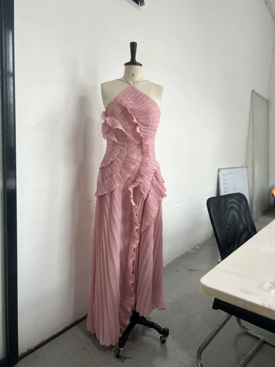 Royal Bloom Halter Tiered Ruffles Backless Party Dress