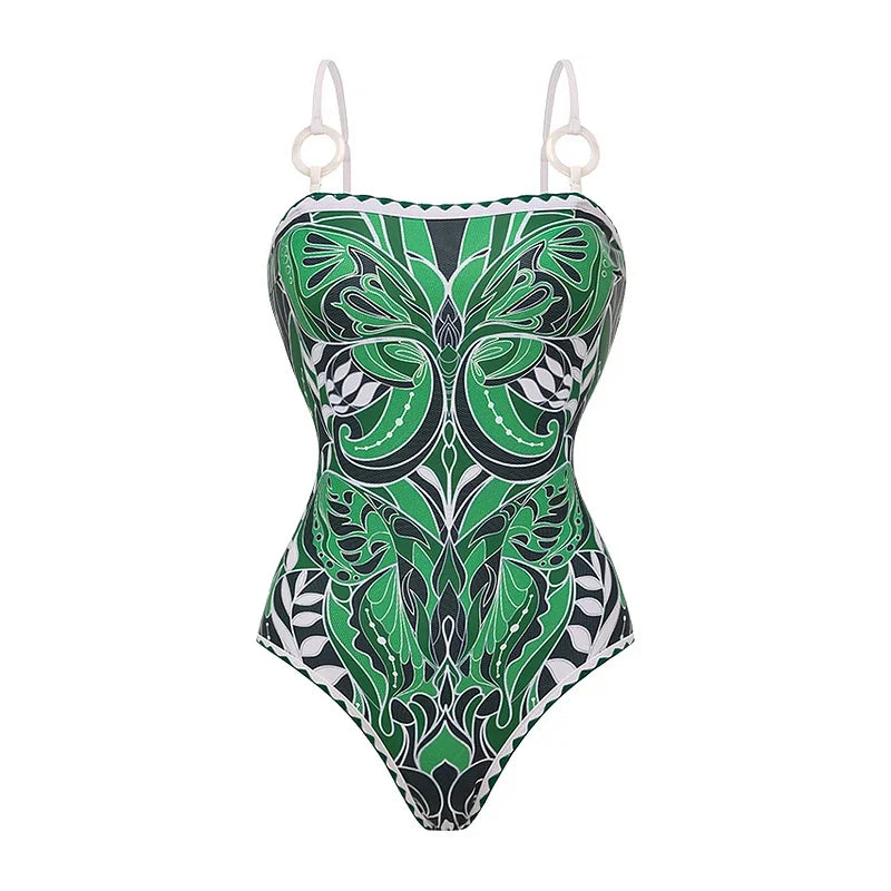 Flaxmaker 2025 Summer Bikini Set Vintage Butterfly Printed One Piece Swimsuit and Skirt Women Sleeveless Swimming Beachwear