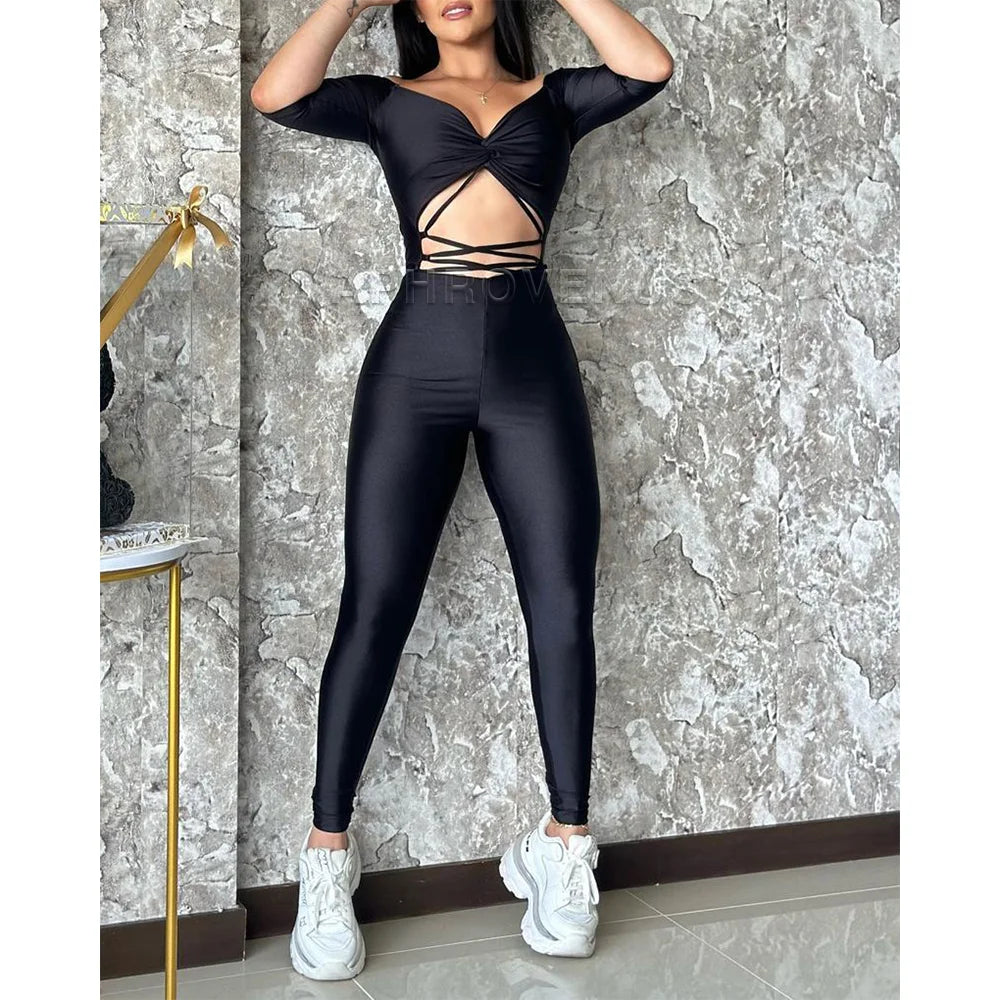 Midnight Slay Mesh Hollow Out Bodycon OnePiece Jumpsuit