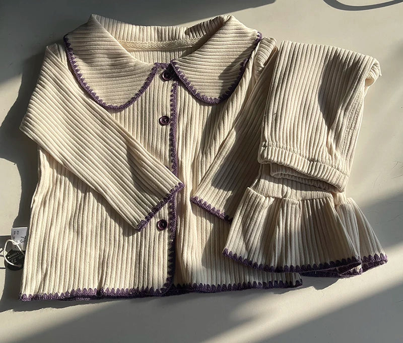 Sweaters Suit Soft Knit Sweater Cardigan Pants 2Pcs For Baby Girls Contrast Color Infant Outfit Set