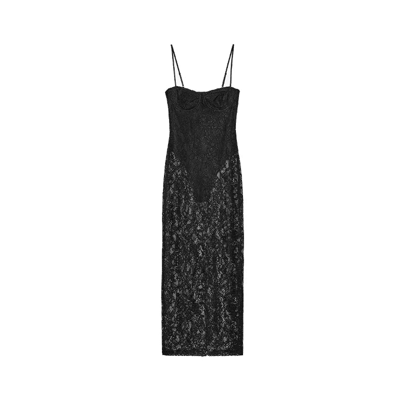 Polka Dot & Black  Sling Dress V Neck Sleeveless Backless Dress