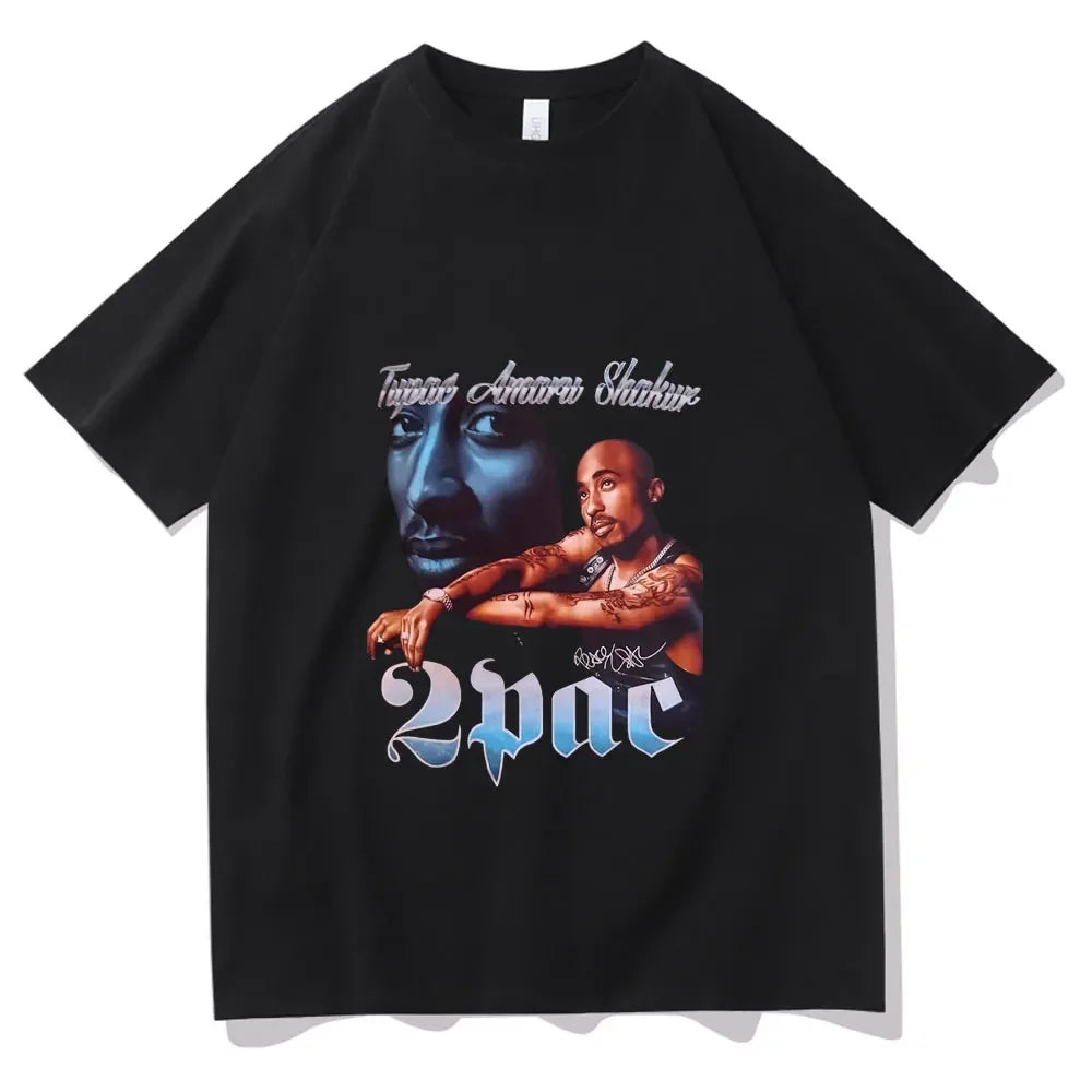 Rapper Tupac Hip Hop T-shirts Graphic Print Y2K Men T Shirt Streetwear Tops Unisex Harajuku Casual Oversized Cotton Tees