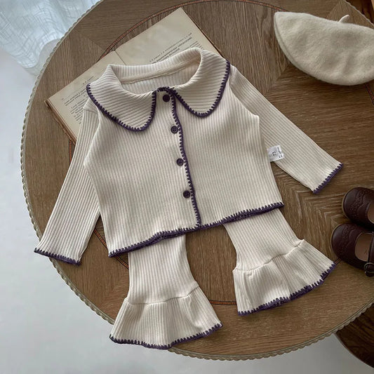 Sweaters Suit Soft Knit Sweater Cardigan Pants 2Pcs For Baby Girls Contrast Color Infant Outfit Set