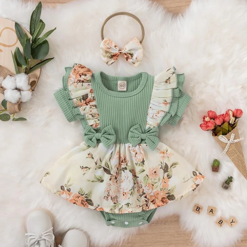 Baby Girl Dress With Bowknot Striped Jumpsuit Cotton Dress For Newborn Floral Clothes Baby Crawling Clothes