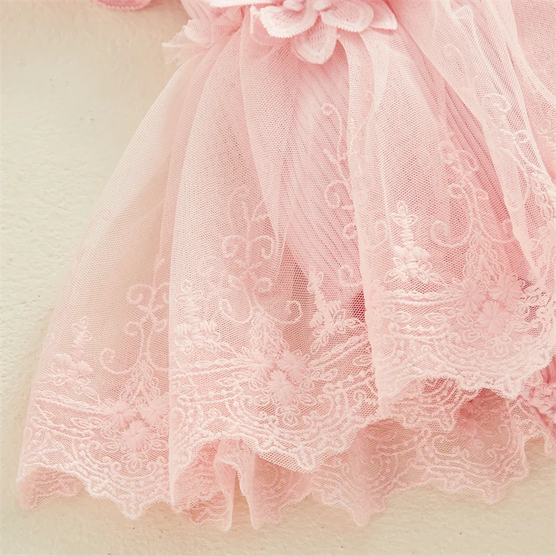 Baby Girls Princess Mesh Lace Patchwork Ruffle Bodysuit Dress Headband