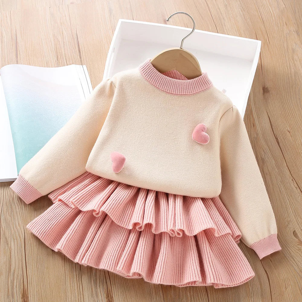 0-6-year-old new knitted children's sweater fashionable and cute baby girl clothing autumn warm baby set children's clothing 2PS