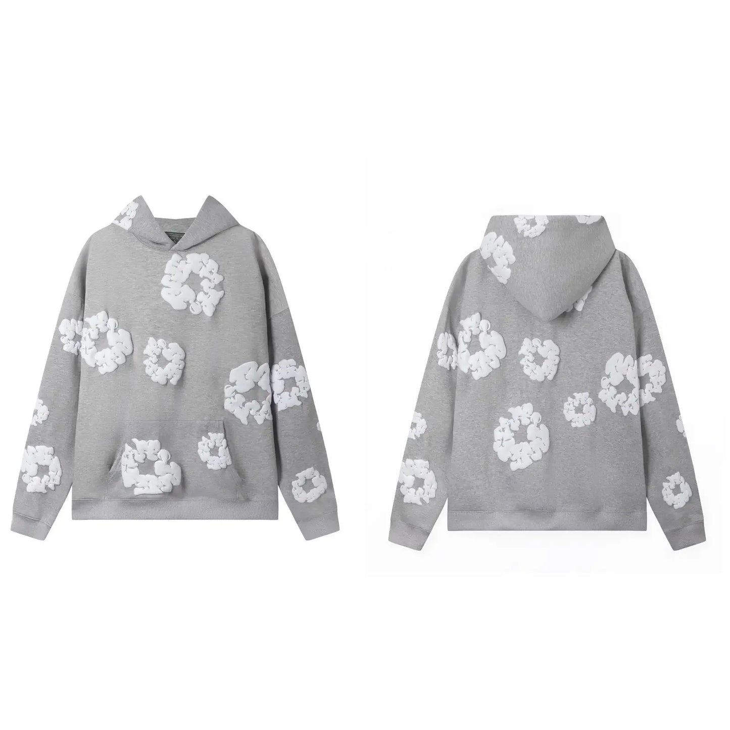 Fashion Flower New Mens Womens Same Foam Kapok Printing Long-sleeved Fleece Hooded Sweater Casual Loose Sweatpants Set