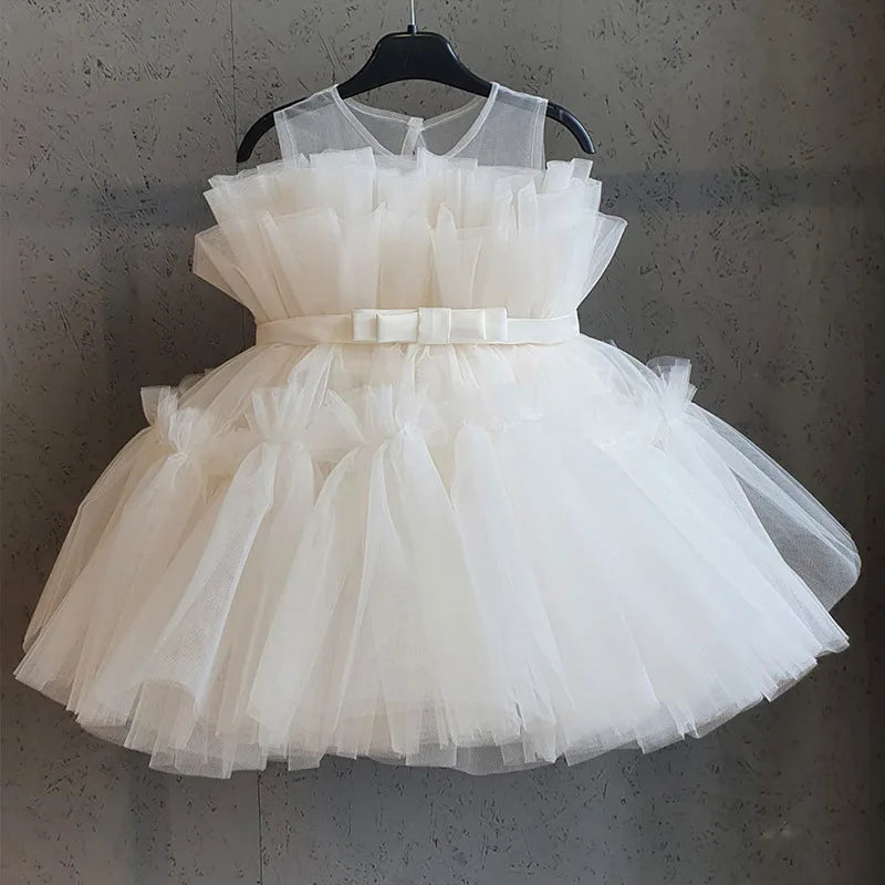 Girls Wedding Princess Dress Baby Kids Elegant Party Tutu Fluffy Prom Gown Children Bridesmaids Evening Tulle Birthday Dresses