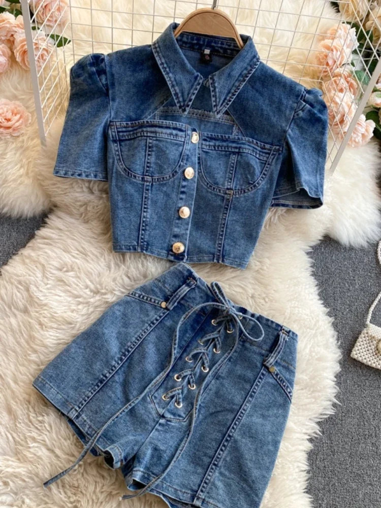 Star-Spangled Style Cutout Denim Co-Ord Set