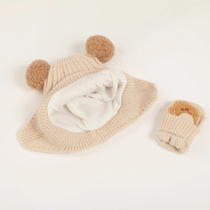 Citgeett Autumn Kids Girls Boys Hat and Gloves Set Cartoon Winter Knit Beanie Cold Weather Accessories