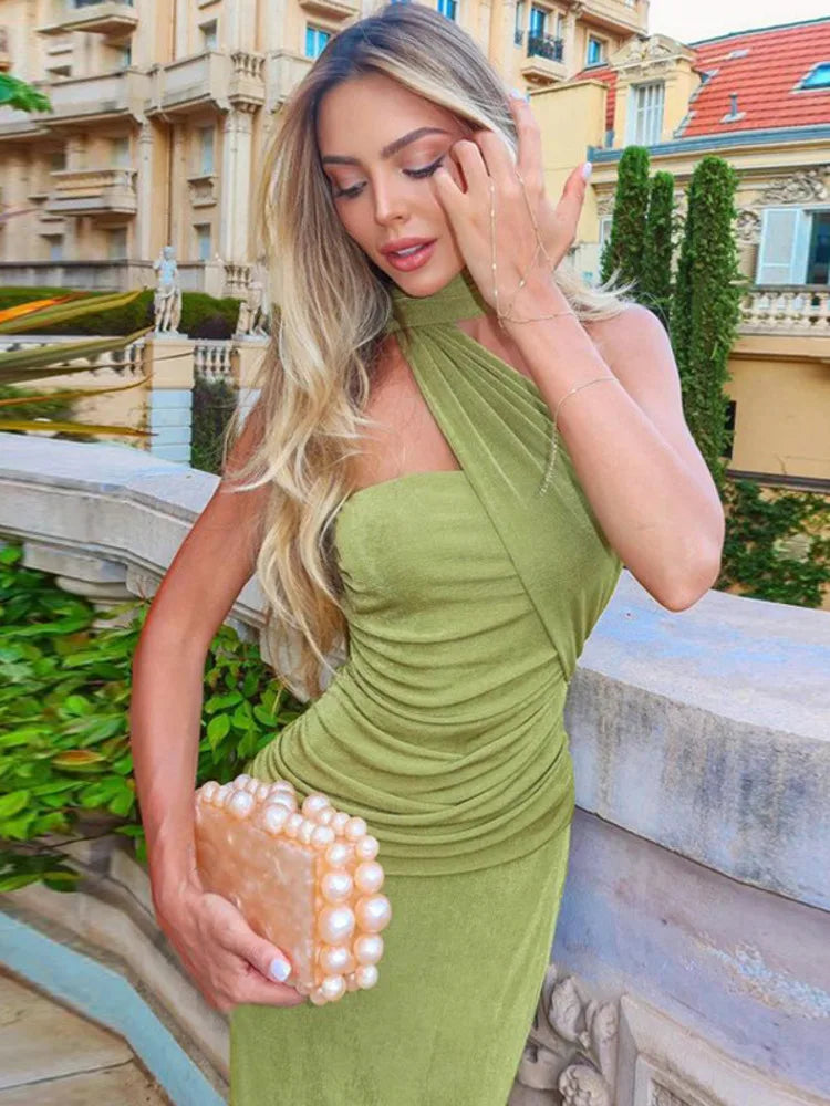 Emerald Envy Halter Luxe Maxi Dress