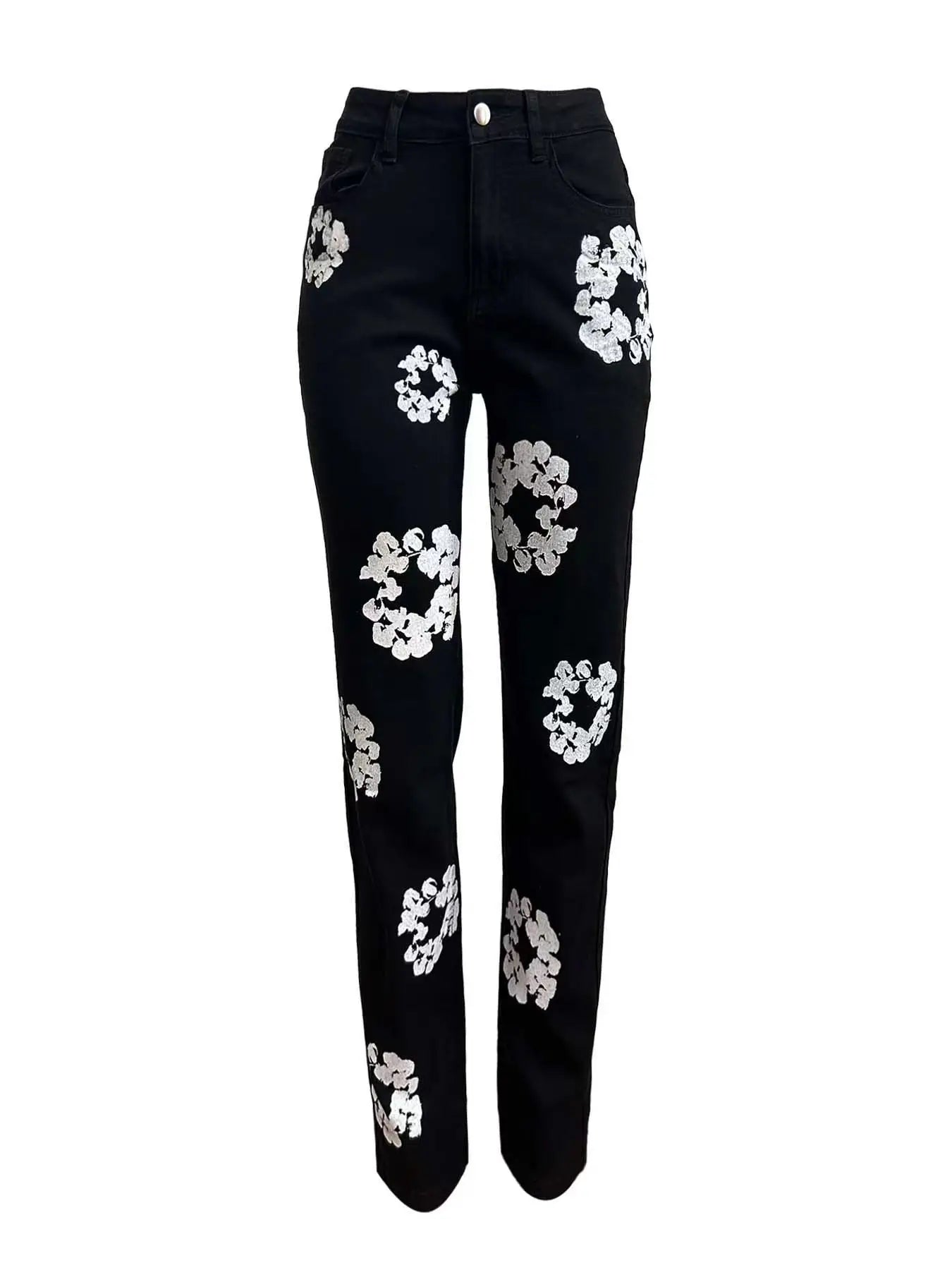 Floral Print Jeans Stretch Pencil Pants Sexy Women High Waist Elegant Streetwear Denim Casual Trousers