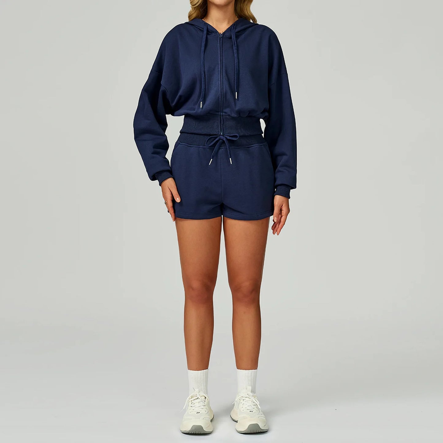 2 Pieces New Winter Zipper Sports Suit Hooded Casual Loose Sweatshirt Long Sleeved Outdoor Running Suit Sportswear for Women