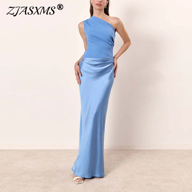 Sunset Aura One-Shoulder Contrast Maxi Dress