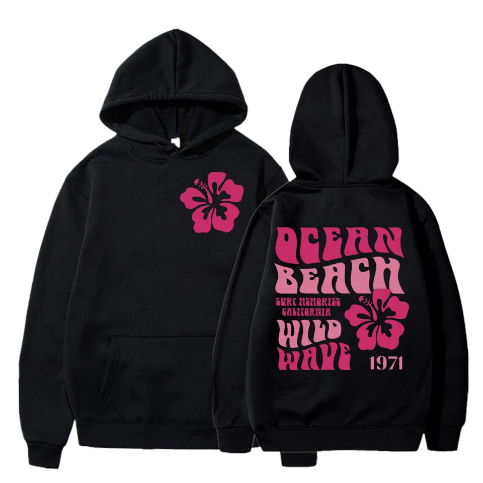 Kids Hoodie "Ocean Beach Wild Wave" Letter Print Hooded Boys Girls Aesthetics