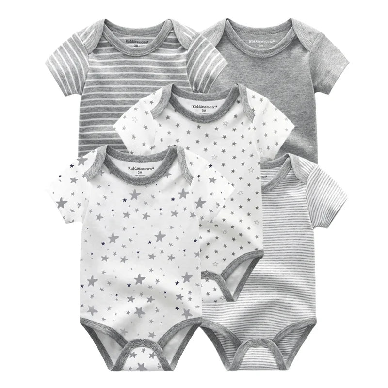 Kiddiezoom 5 Pcs/Lot Fashion Newborn Cartoon Short Sleeve Baby Boy Girl Bodysuits Soft 100%Cotton Infant Onesies