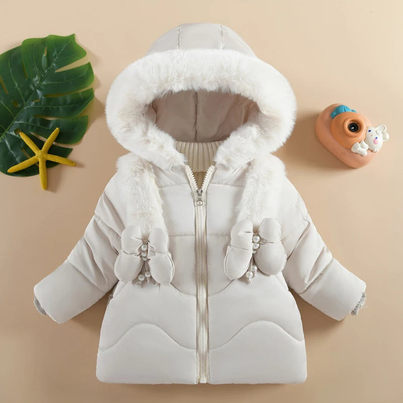 Baby Girls Solid Color Hooded Zipper Down Coat