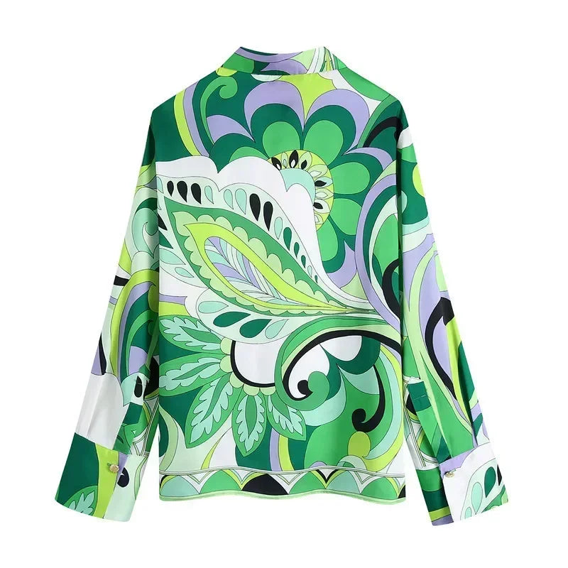 Summer Skirt Sets Women Tops 2024 Fashion Long Sleeve Plant Print Flower Shirt High Waist A-line Skirt Boho Beach Sets Y2k Skirt