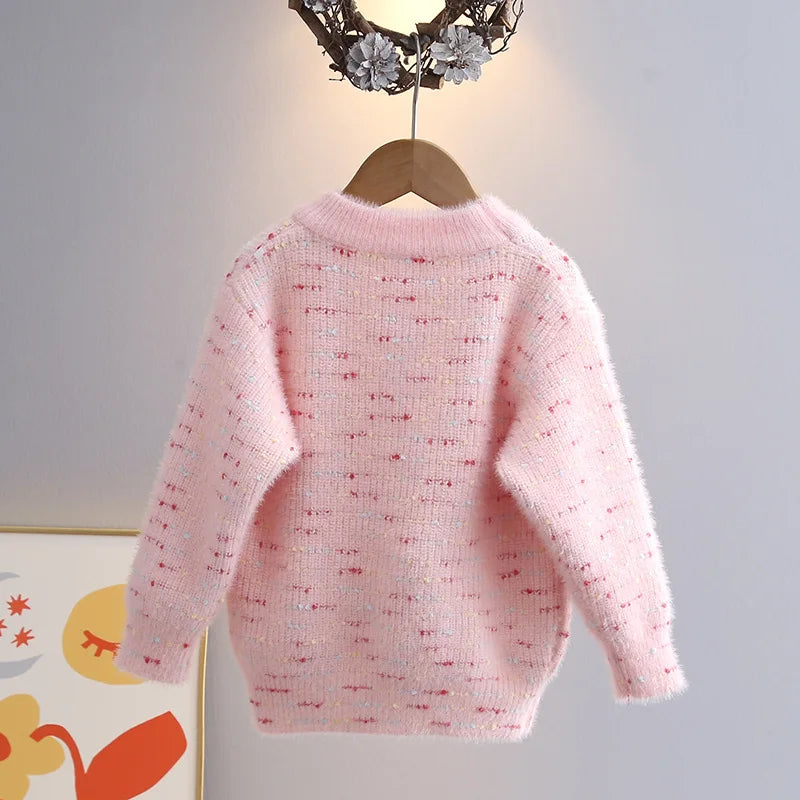 Children Autumn Winter Knitwear Love Heart O-Neck Pullovers Loose Colorful Spot Sweater