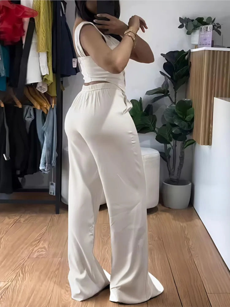 Minimalist Vest & Wide-Leg Pant Modern Maven Sleek Suit Duo