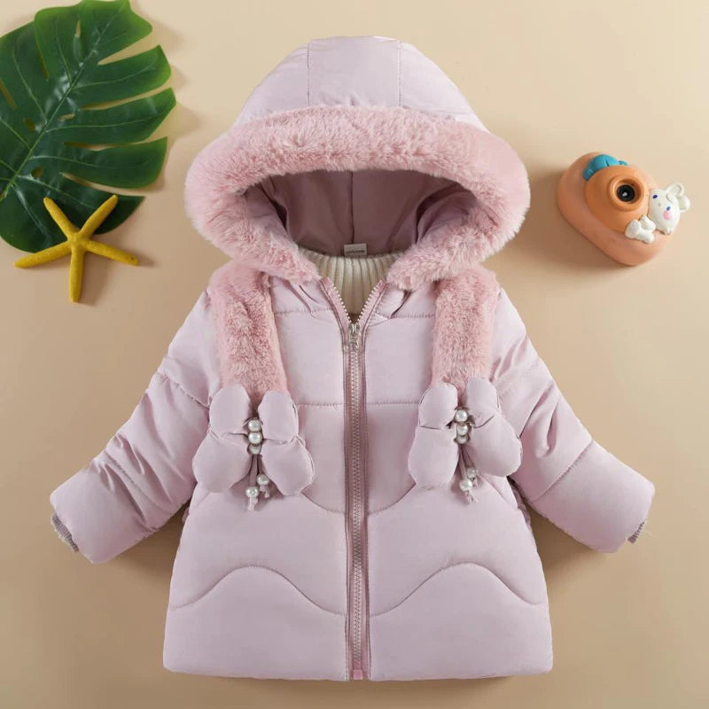 Baby Girls Solid Color Hooded Zipper Down Coat