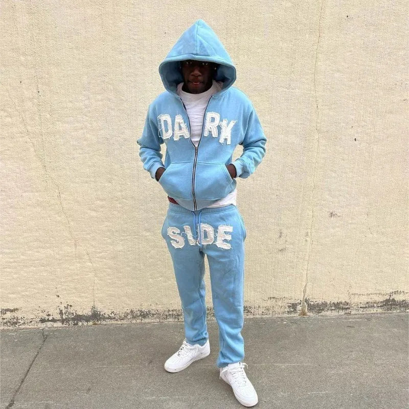 Y2K Hoodie Letter Patch Printed Zippered Hooded Sweatshirt Street Hip-hop Long Sleeved Cardigan Jacket Top Men Women's Clothing