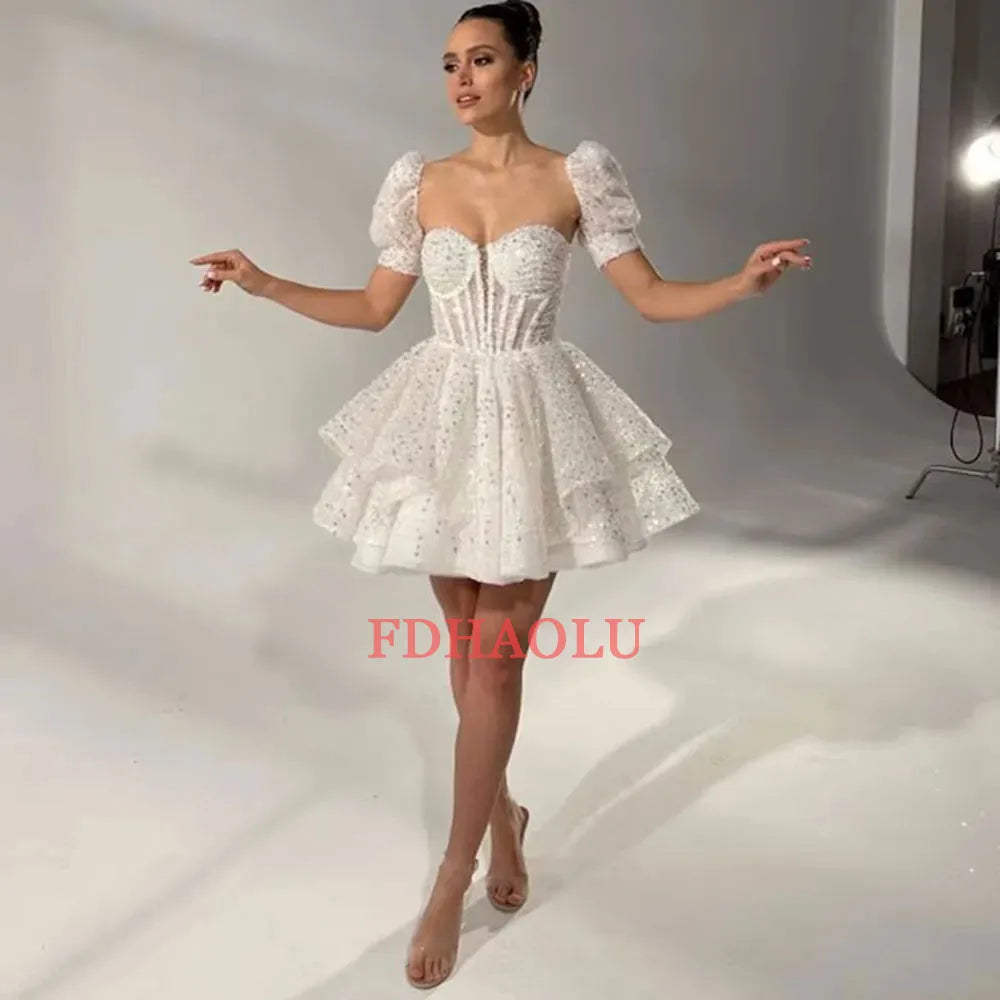 Evening Dress Sweetheart A-Line Mini Wedding Dress 2024 Detachable Sleeves Prom Gowns Bride Formal Party Dress