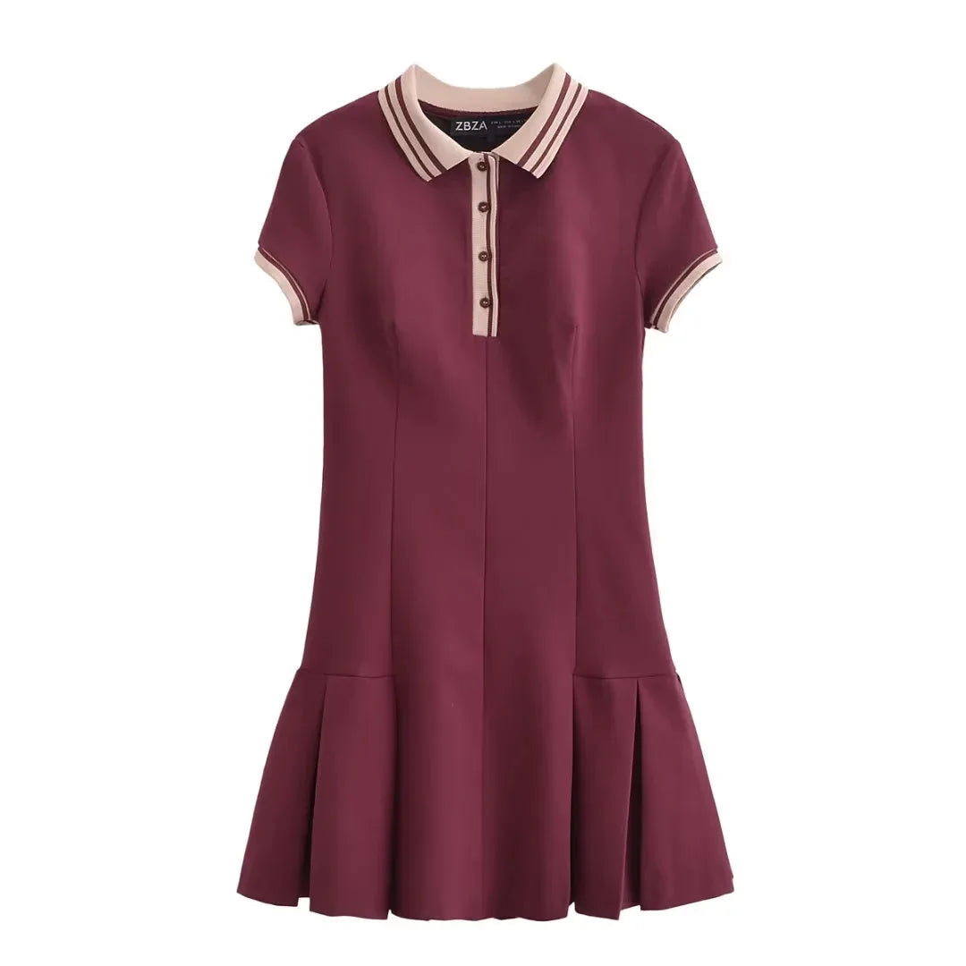 TRAF Ribbing Wide Pleated Short Dresses for Women 2024 New Office Mini Dress Woman Short Sleeve Party Dresses Streetwear Dress