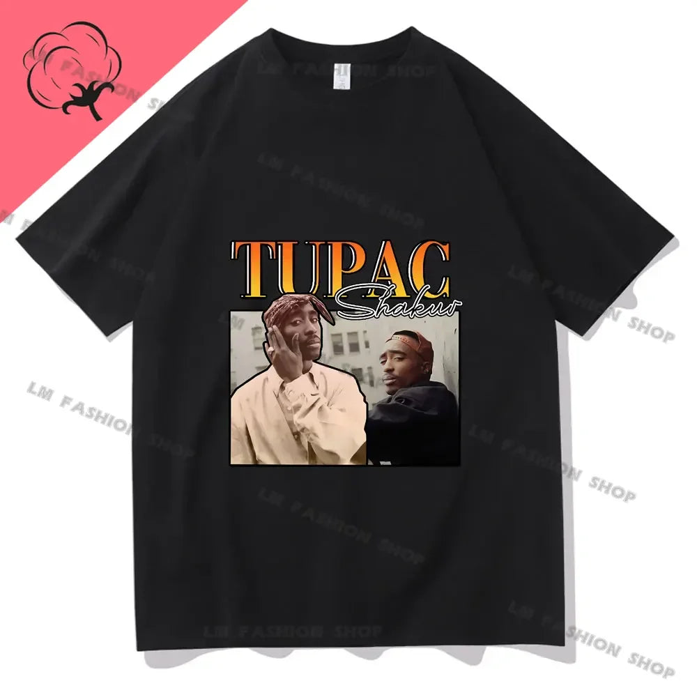 Hip Hop Women Men TShirt Rapper Tupac Graphic Print T-shirts Y2K Streetwear Cotton Tops Unisex Harajuku Casual Short Sleeve Tees