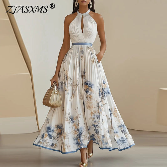 Boho Bloom Halter Pleated Maxi Dress