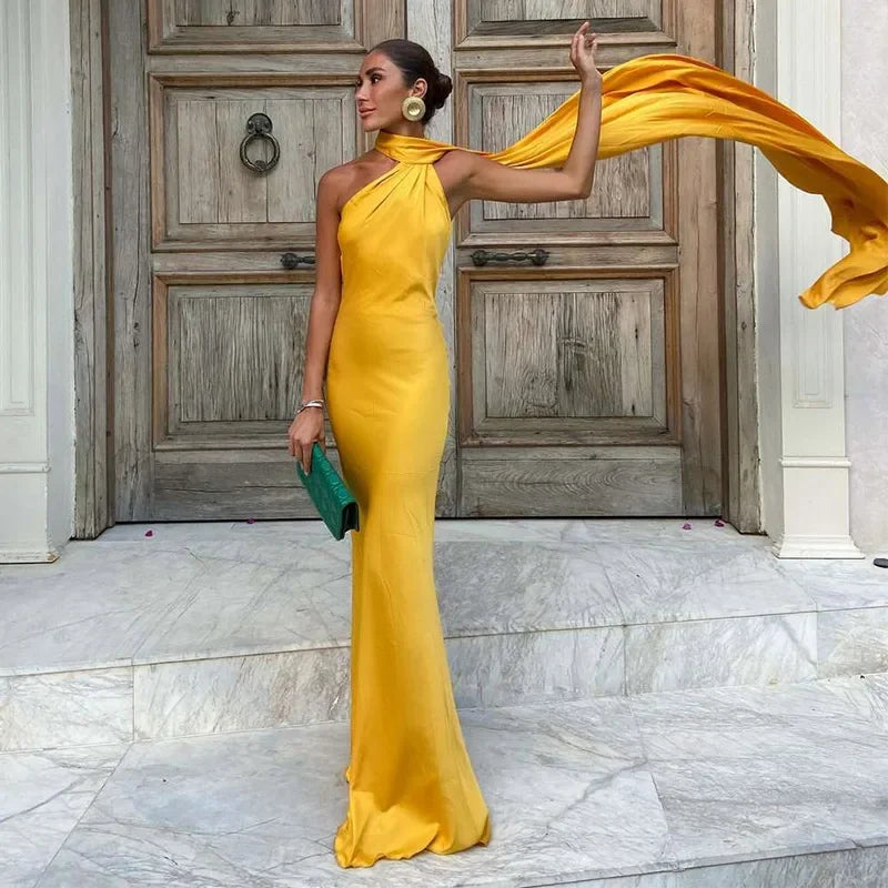 Elysian Boho Empress Halter Drape Maxi Dress