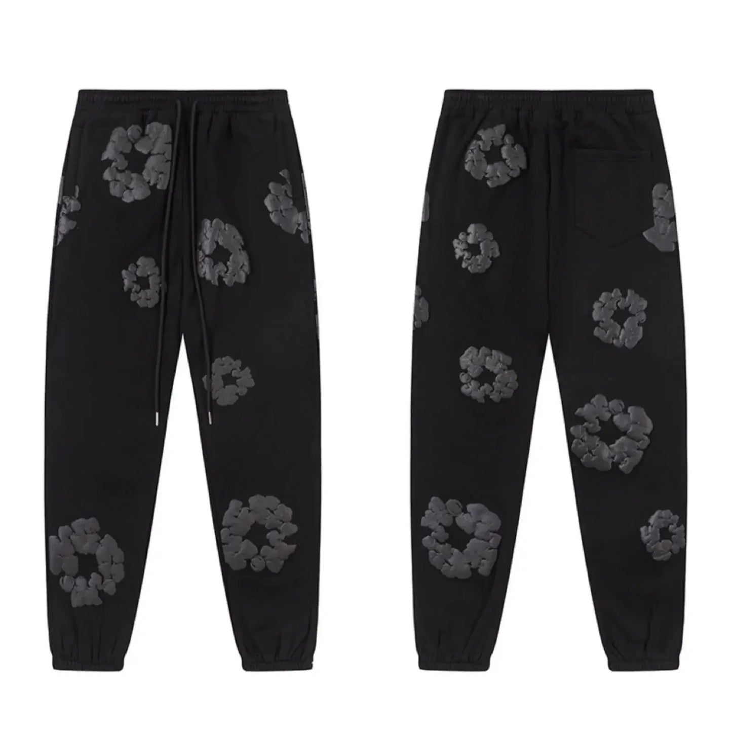 Fashion Flower New Mens Womens Same Foam Kapok Printing Long-sleeved Fleece Hooded Sweater Casual Loose Sweatpants Set