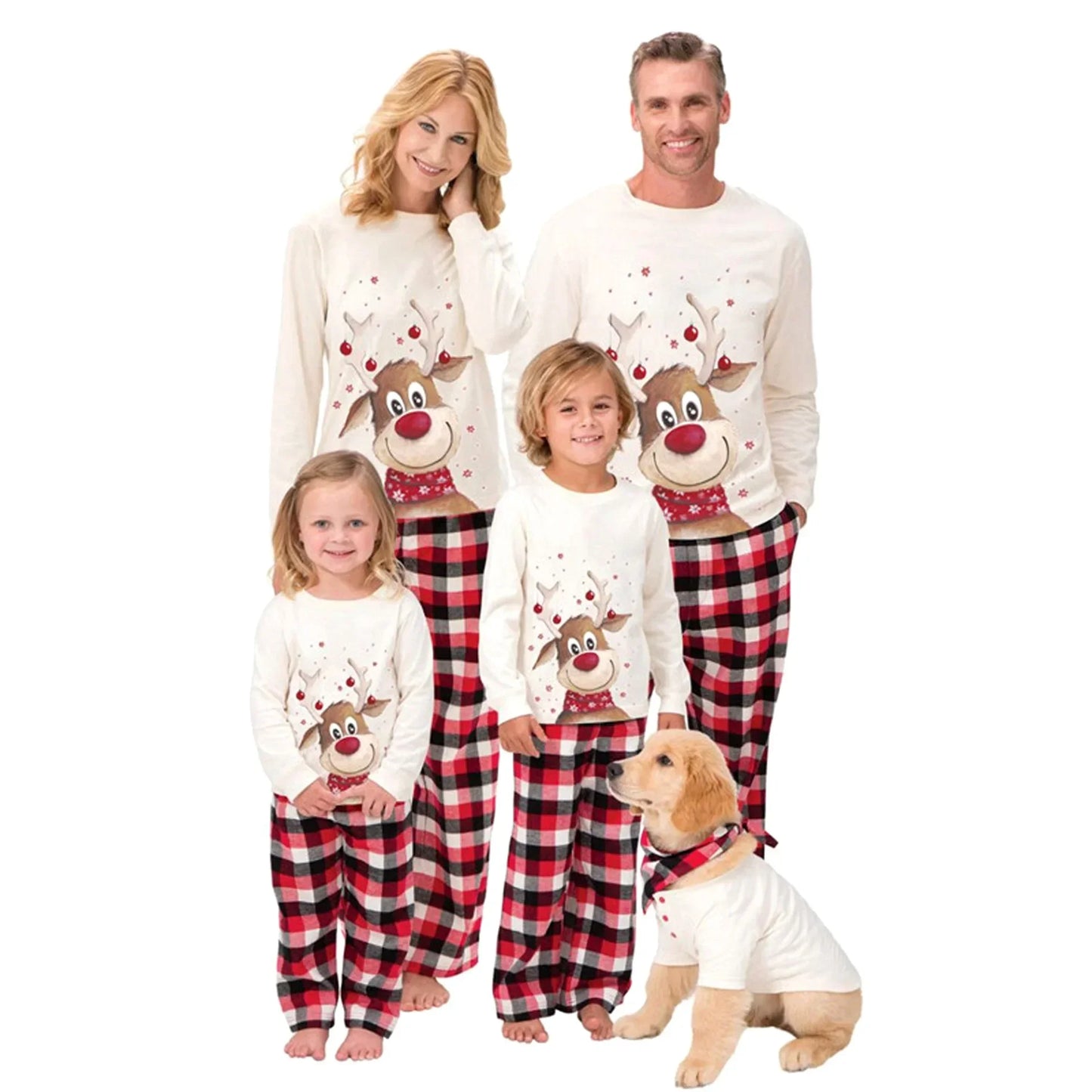 Mom Dad Kids Matching Pajamas Set Baby Dog Romper Scarf Christmas