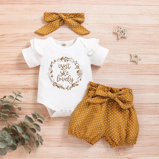 0-18 Month Newborn Baby Girls Clothes Romper Dot Pant with Elastic Waistband Infant Headband with Bow Knot 3PCS Cute Casual Set