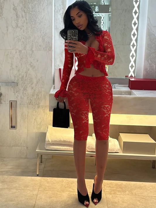Luxe Jacquard Full Sleeve Crop & Shorts Romantic Rebellion Ruffle Co-Ord